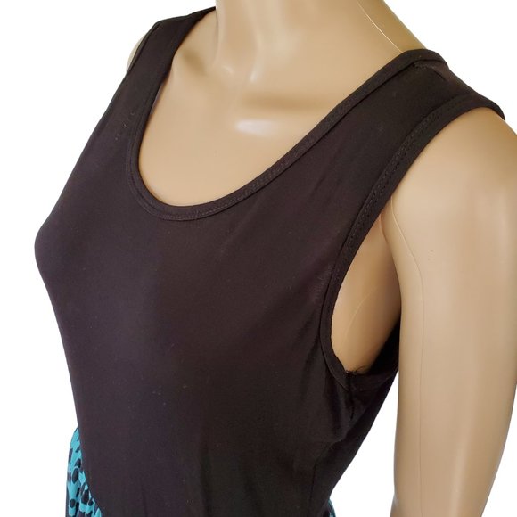 Boho T Shirt Maxi Dress Women's M Teal Black Stretch Knit Pockets Sleeveless - Picture 4 of 12